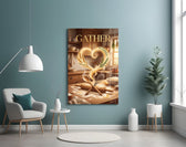 Gather Golden Flour Heart Kitchen Glass Wall Art