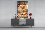 Gather Golden Flour Heart Kitchen Glass Wall Art