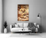 Gather Golden Flour Heart Kitchen Glass Wall Art
