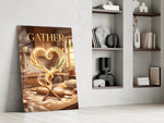 Gather Golden Flour Heart Kitchen Glass Wall Art