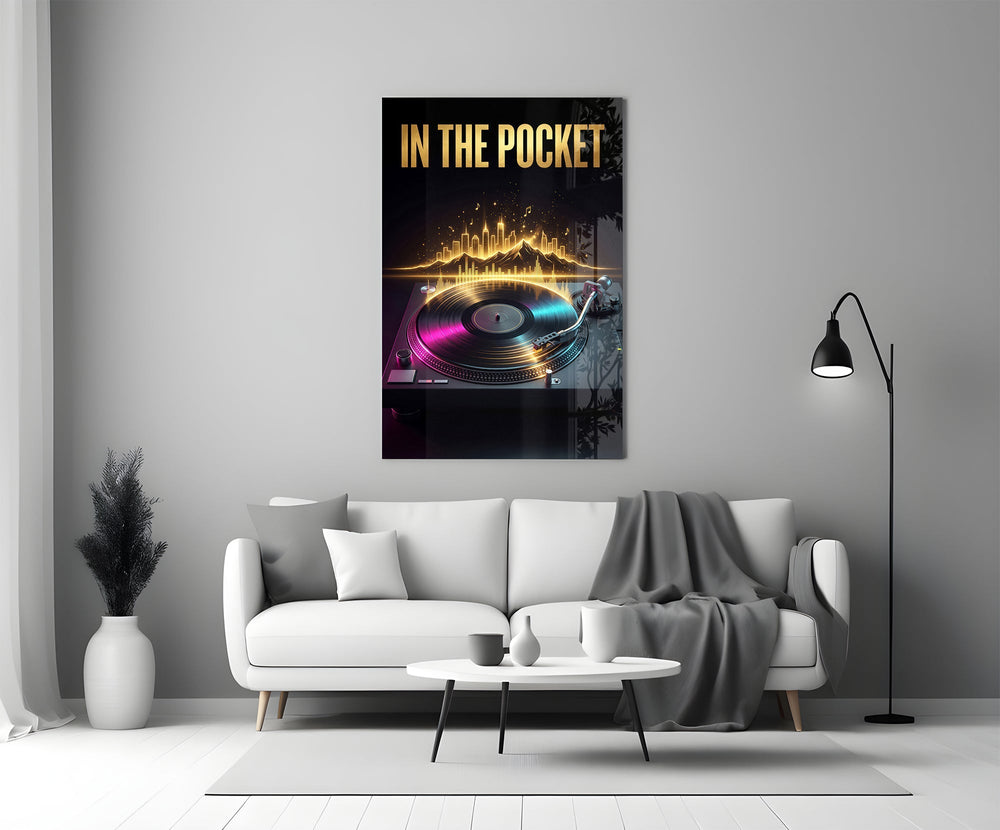 In the Pocket Golden Turntable Skyline Glass Wall Art