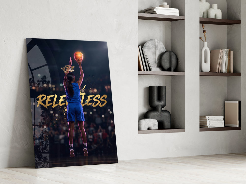 Relentless Basketball Crown Hoop Glass Wall Art
