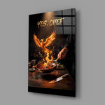 Yes Chef Fire Phoenix Flaming Pan Glass Wall Art