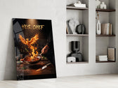 Yes Chef Fire Phoenix Flaming Pan Glass Wall Art