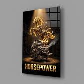 Horsepower Golden Engine Horse Glass Wall Art