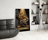 Horsepower Golden Engine Horse Glass Wall Art
