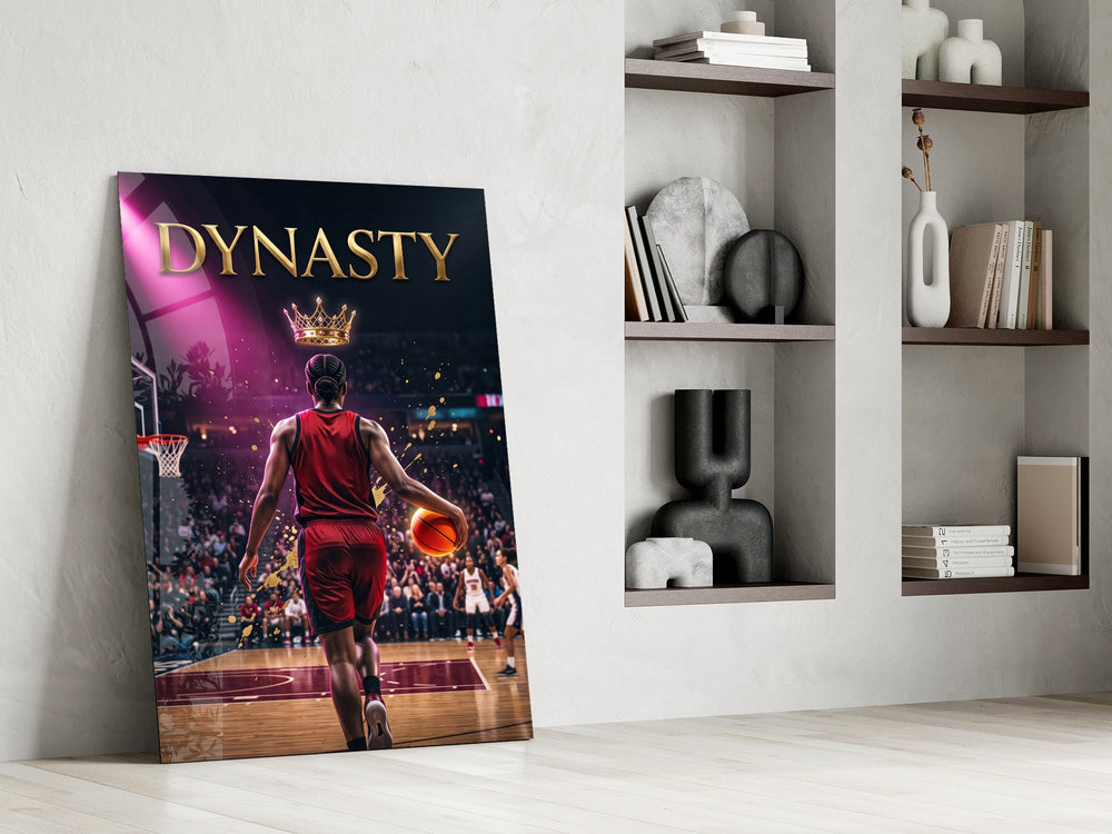 Dynasty Gold Crown Basketball King Glass Wall Art