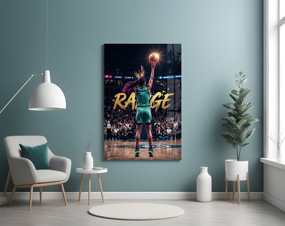 Range Crowned Woman Baller Glass Wall Art