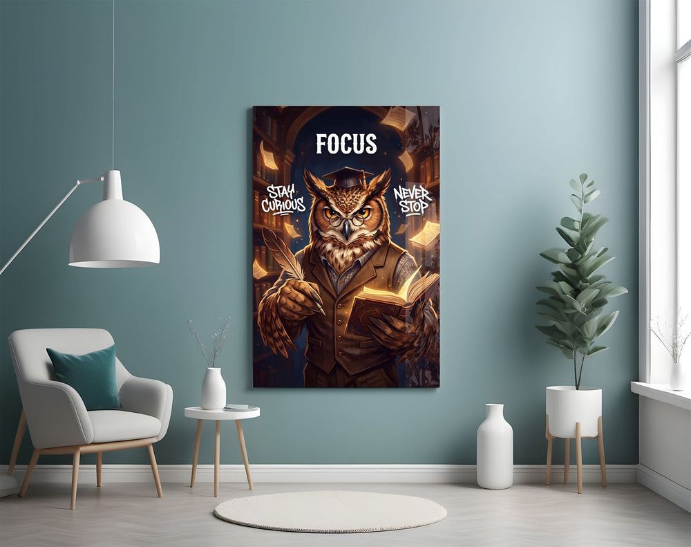 Focus Scholar Owl Professor Glass Wall Art
