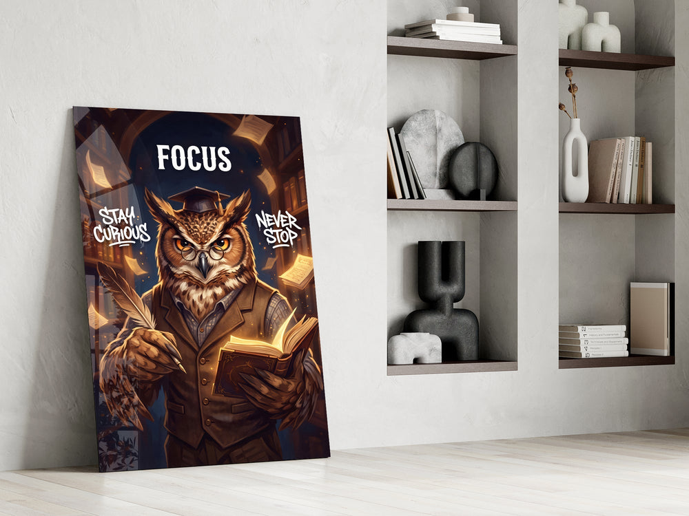 Focus Scholar Owl Professor Glass Wall Art