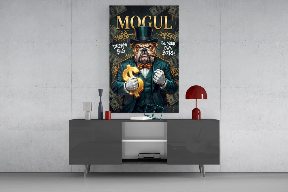 Mogul Tuxedo Bulldog Tycoon Glass Wall Art