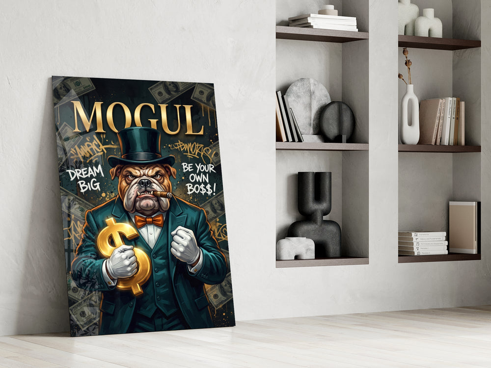 Mogul Tuxedo Bulldog Tycoon Glass Wall Art