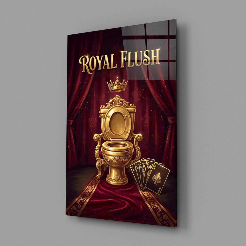 Royal Flush Golden Throne Toilet Glass Wall Art