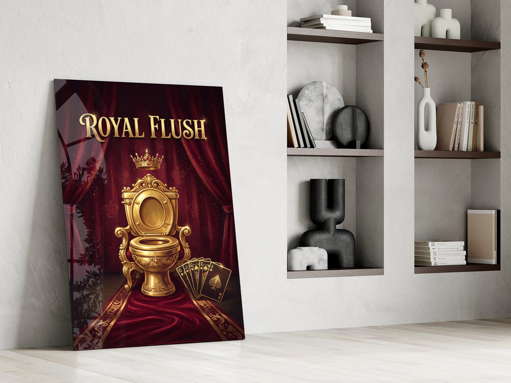 Royal Flush Golden Throne Toilet Glass Wall Art