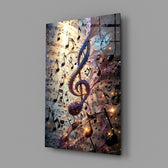 Luminous Treble Clef Music Notes Glass Wall Art
