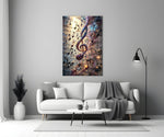 Luminous Treble Clef Music Notes Glass Wall Art