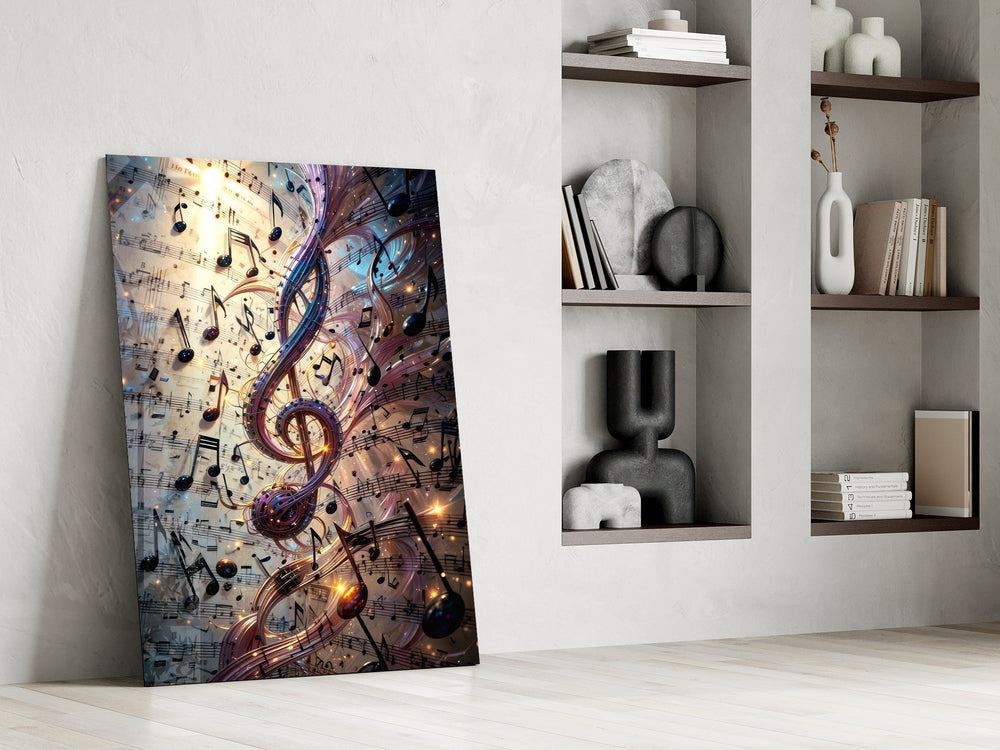 Luminous Treble Clef Music Notes Glass Wall Art