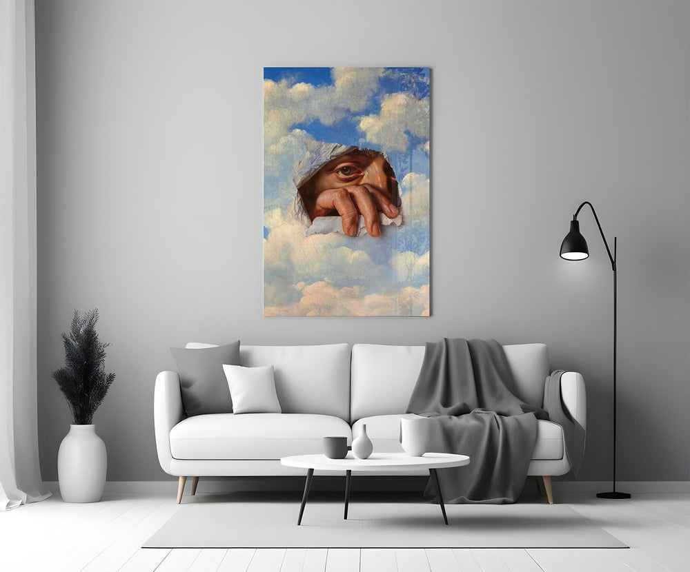 Torn Sky Eye and Hand Surreal Glass Wall Art