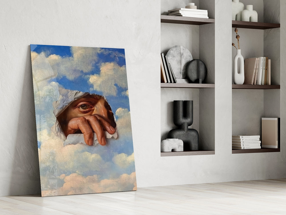 Torn Sky Eye and Hand Surreal Glass Wall Art