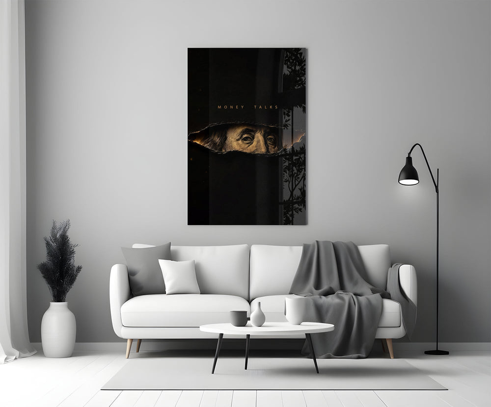 Money Talks Torn Dollar Bill Eyes Glass Wall Art