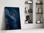 Liquid Water Hand Ornate Compass Glass Wall Art
