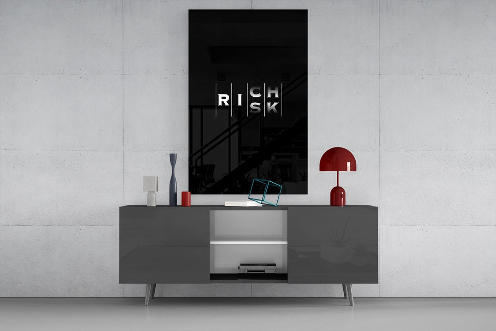 Rich Risk Silver Interlock Typography Glass Wall Art