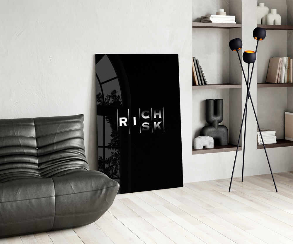 Rich Risk Silver Interlock Typography Glass Wall Art