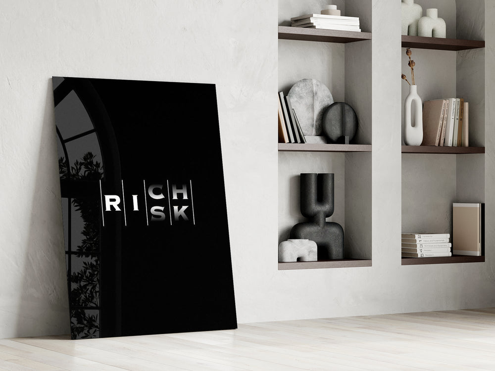 Rich Risk Silver Interlock Typography Glass Wall Art