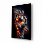 Smoke Cloud Hand Reaching for Earth Glass Wall Art