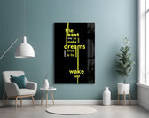 Wake Up Yellow Neon Dreams Quote Glass Wall Art
