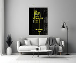 Wake Up Yellow Neon Dreams Quote Glass Wall Art