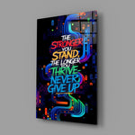 Never Give Up Neon Graffiti Quote Glass Wall Art