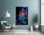 Never Give Up Neon Graffiti Quote Glass Wall Art