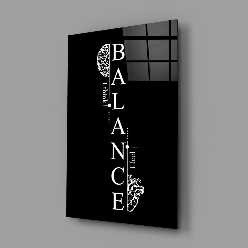 Balance Brain and Heart Quote Glass Wall Art