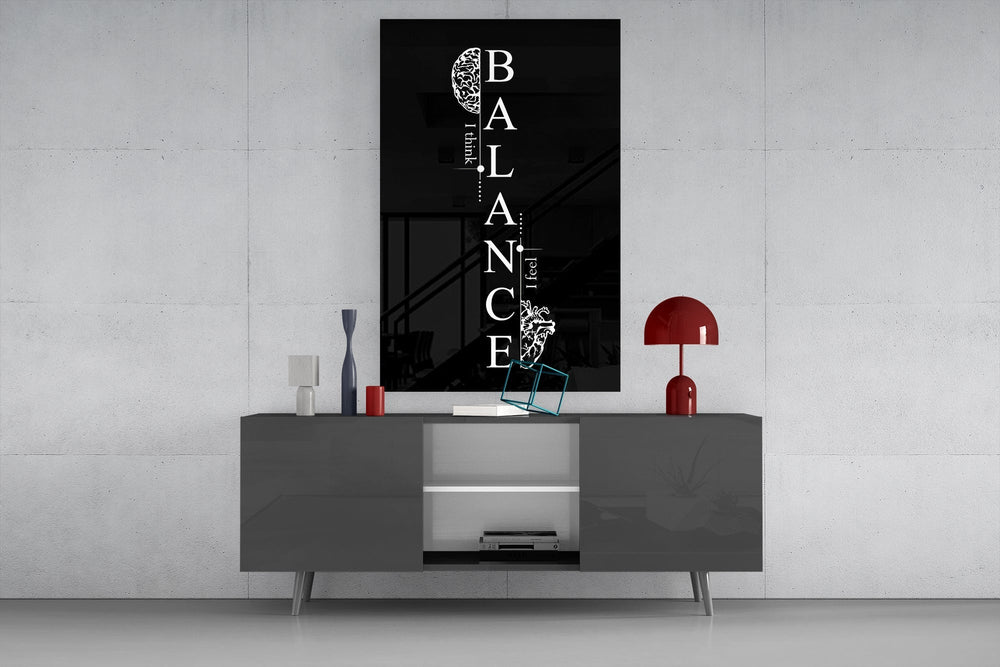 Balance Brain and Heart Quote Glass Wall Art
