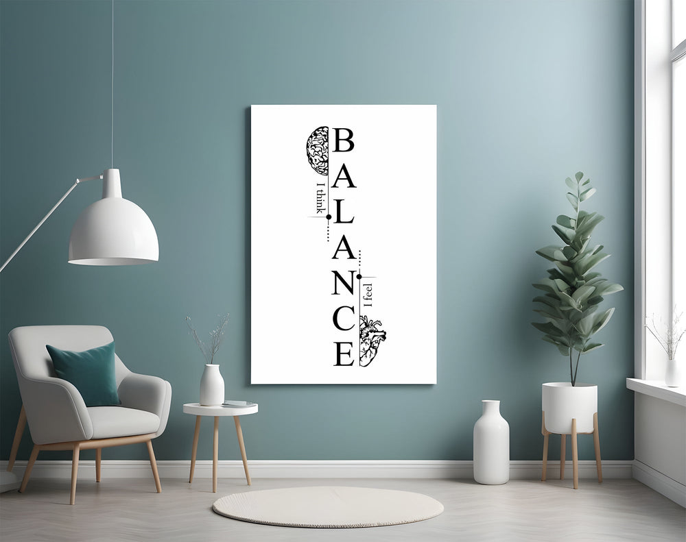 Balance I Think I Feel Brain Heart Glass Wall Art