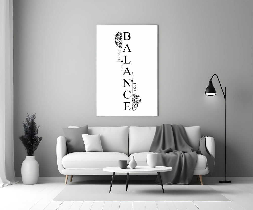 Balance I Think I Feel Brain Heart Glass Wall Art