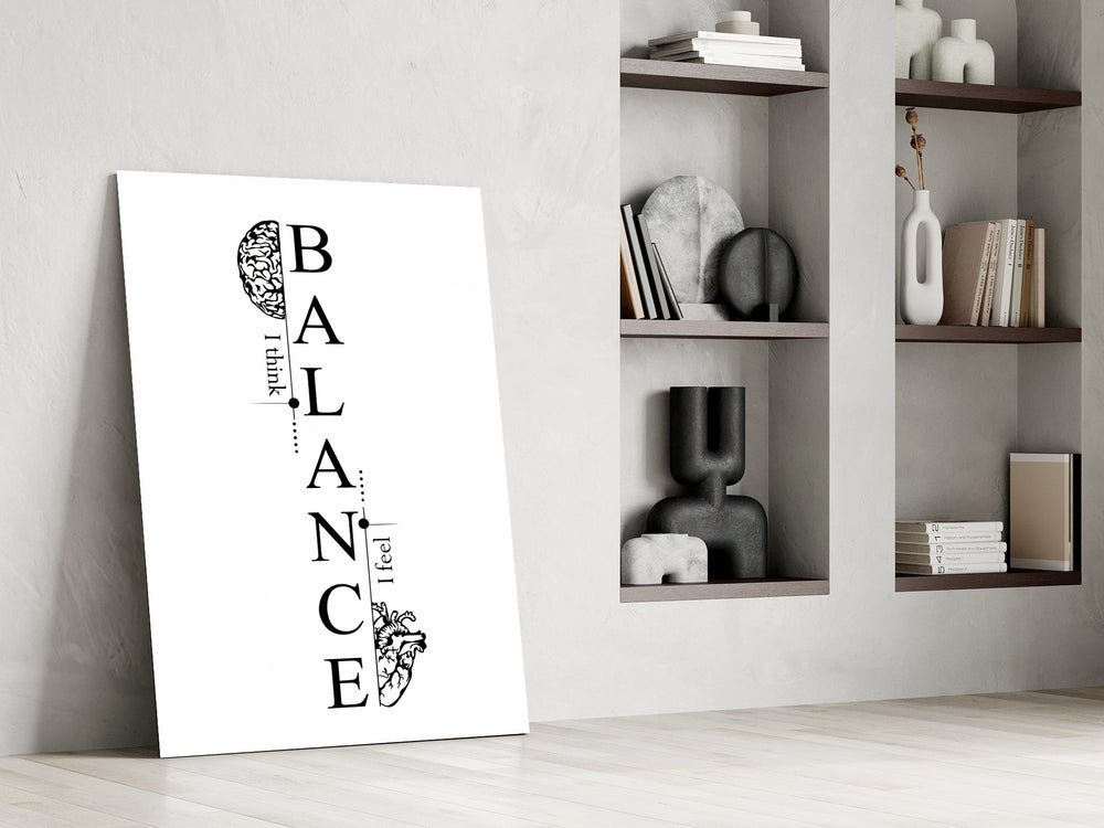 Balance I Think I Feel Brain Heart Glass Wall Art