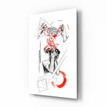 Overthinking Red Thread Brain Sketch Glass Wall Art