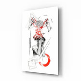Overthinking Red Thread Brain Sketch Glass Wall Art