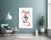 Overthinking Red Thread Brain Sketch Glass Wall Art