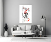 Overthinking Red Thread Brain Sketch Glass Wall Art