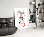 Overthinking Red Thread Brain Sketch Glass Wall Art