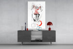 Overthinking Red Thread Brain Sketch Glass Wall Art