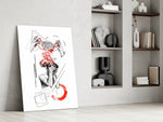 Overthinking Red Thread Brain Sketch Glass Wall Art