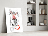Overthinking Red Thread Brain Sketch Glass Wall Art