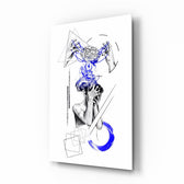 Overthinking Blue Thread Brain Sketch Glass Wall Art