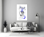 Overthinking Blue Thread Brain Sketch Glass Wall Art