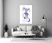 Overthinking Blue Thread Brain Sketch Glass Wall Art
