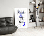 Overthinking Blue Thread Brain Sketch Glass Wall Art